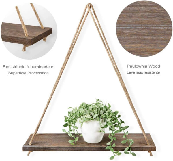 Prateleiras de Parede Suspensa - Charmosa e Delicada para Decoração (balanço de madeira, corda de suspensão) - Imagem 12