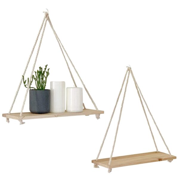 Prateleiras de Parede Suspensa - Charmosa e Delicada para Decoração (balanço de madeira, corda de suspensão) - Imagem 3
