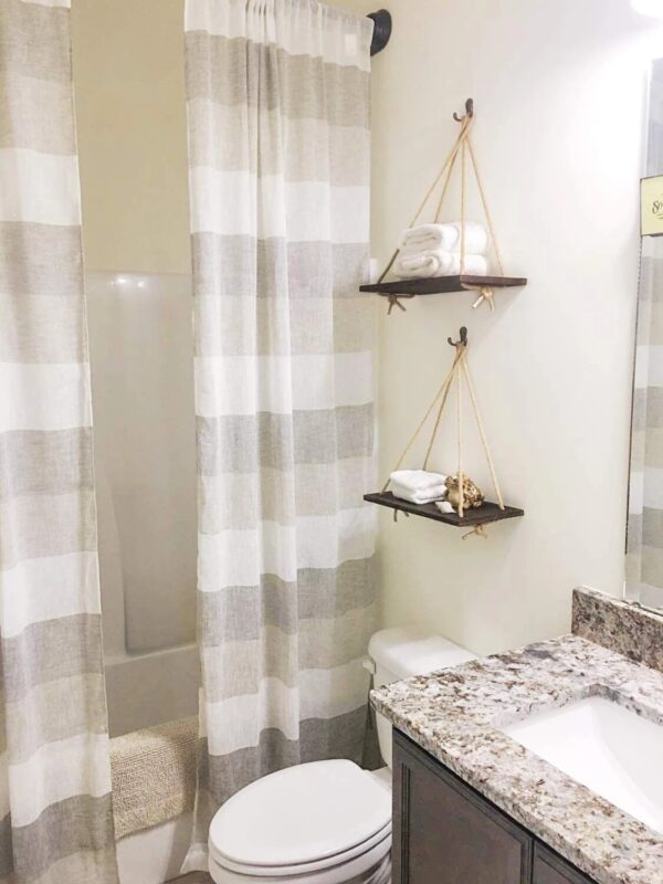 Prateleiras de Parede Suspensa - Charmosa e Delicada para Decoração (balanço de madeira, corda de suspensão) - Imagem 6