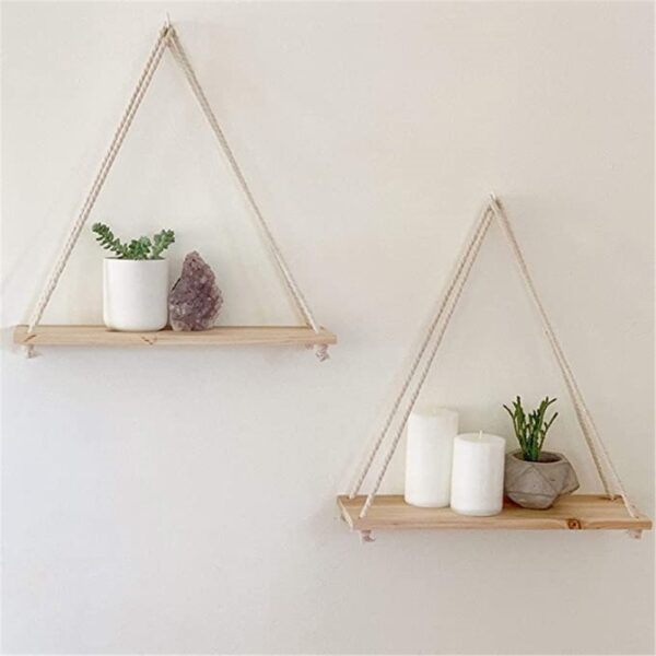Prateleiras de Parede Suspensa - Charmosa e Delicada para Decoração (balanço de madeira, corda de suspensão) - Imagem 9