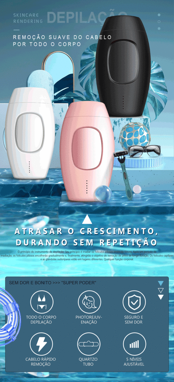 Mini dispositivo Laser - Remoção Permanente de Pelos/ Cabelos (Doméstico 300.000 flashes) - Mulheres e Homens (pelos corporais, sem dor, e congelamento fotônico geral) - Image 5